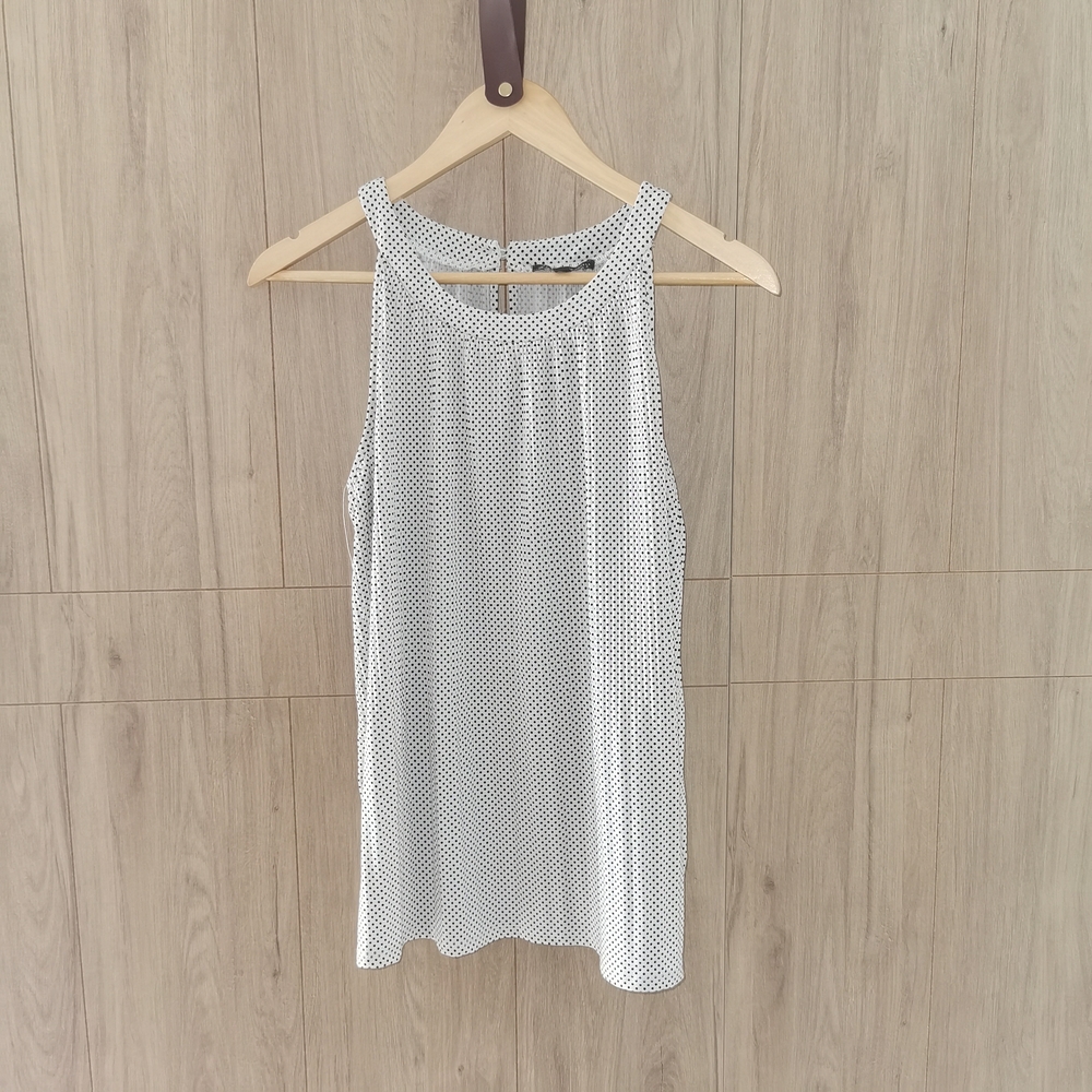 Adrianna Papell White and Black Polka Dot Halter Camisole